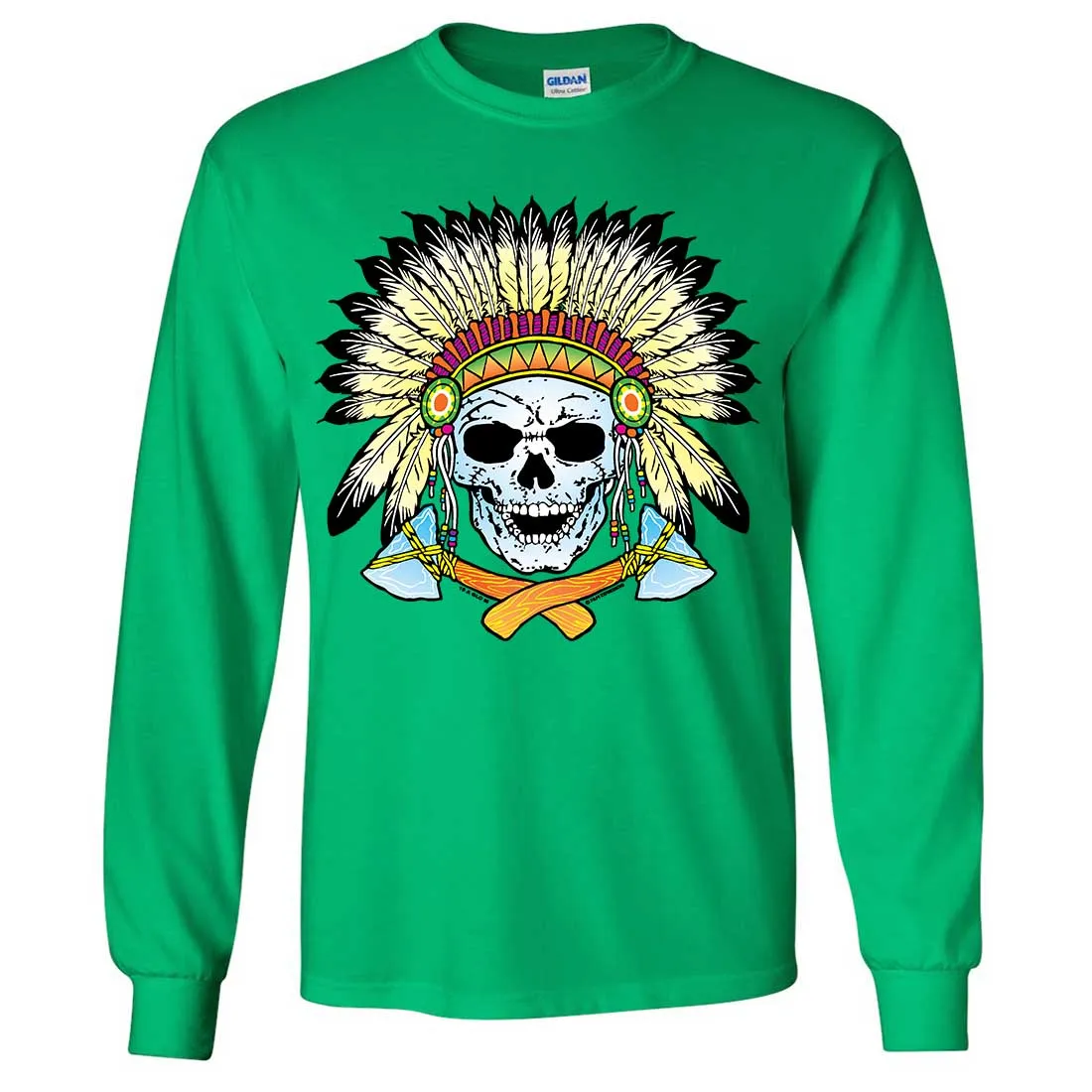 Native American Indian Skeleton Tomahawk Chief Long Sleeve Shirt