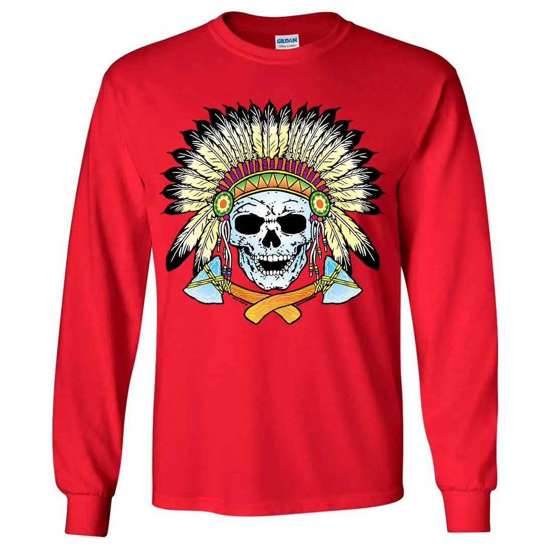 Native American Indian Skeleton Tomahawk Chief Long Sleeve Shirt