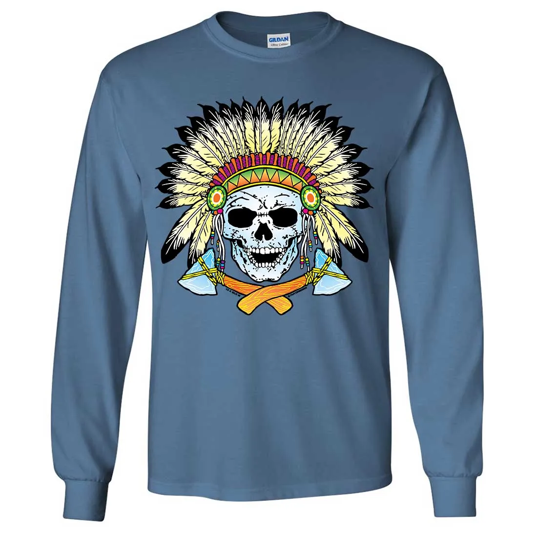 Native American Indian Skeleton Tomahawk Chief Long Sleeve Shirt