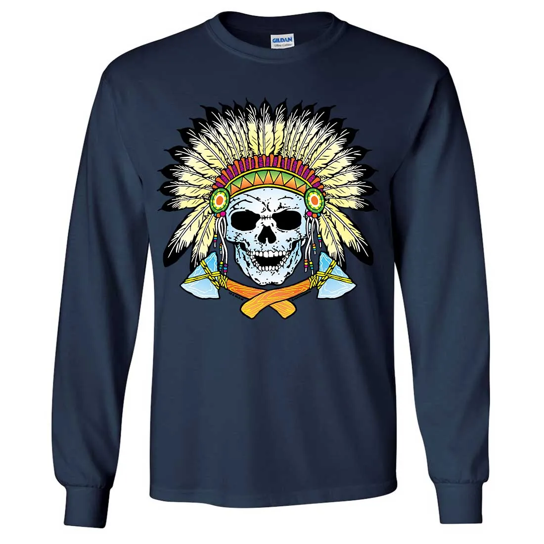Native American Indian Skeleton Tomahawk Chief Long Sleeve Shirt