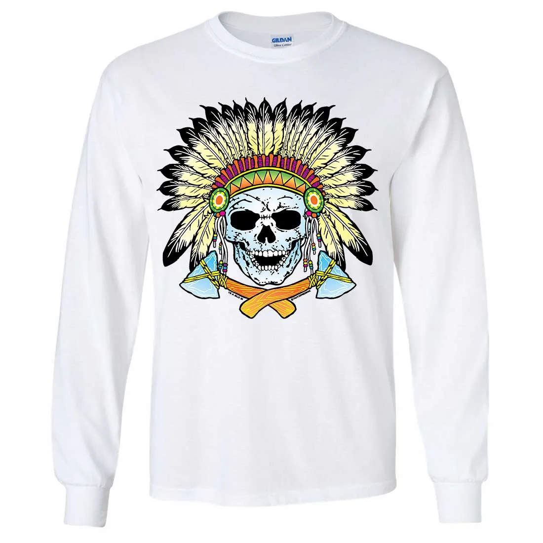 Native American Indian Skeleton Tomahawk Chief Long Sleeve Shirt