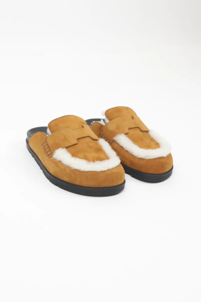 Natural Shearling Suede Ecru Go Mules