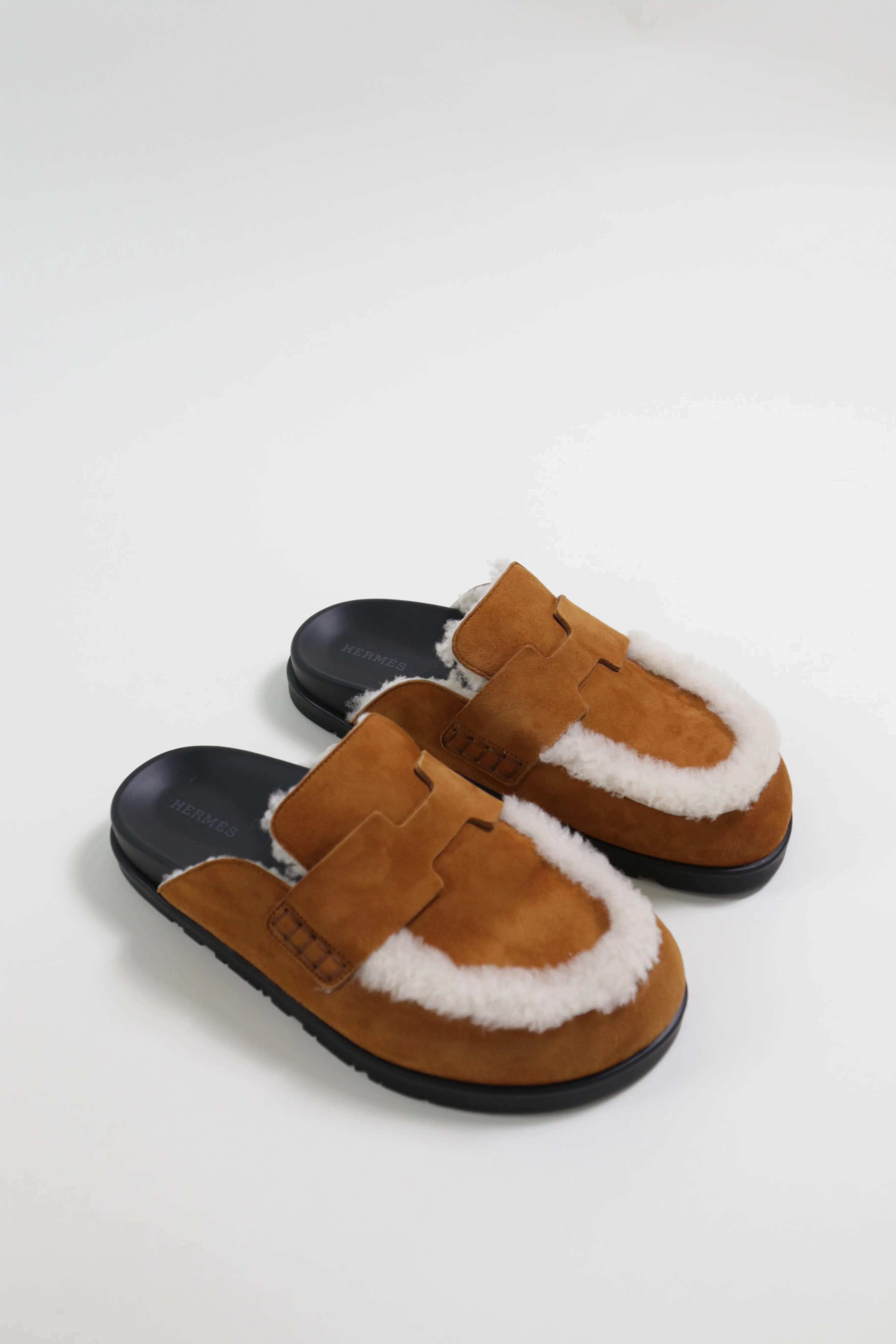 Natural Shearling Suede Ecru Go Mules