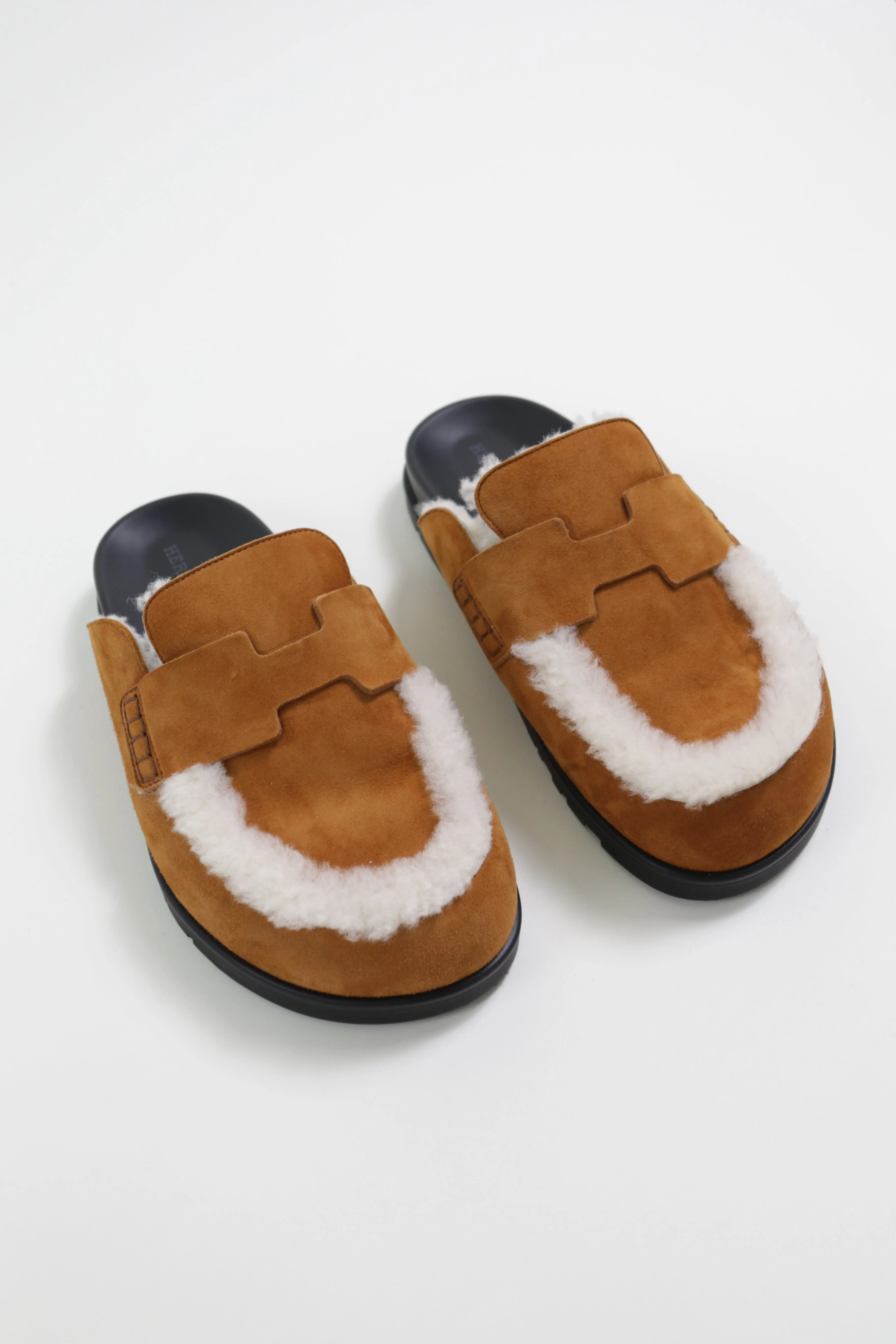 Natural Shearling Suede Ecru Go Mules