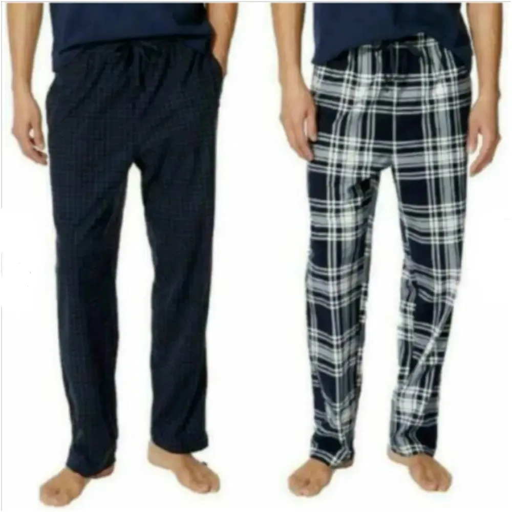 Nautica Mens Sleepwear 2 Pack Blue Checkered Plaid Fleece Pajama Pants