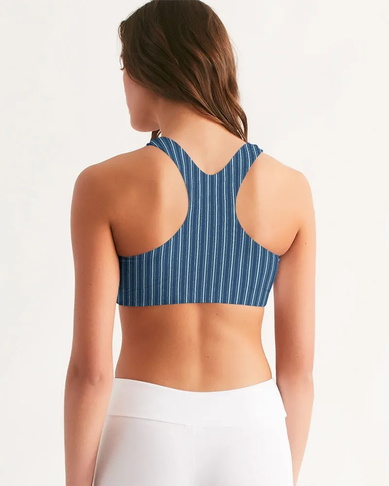 Navy Blue Stripe Women's Seamless Sports Bra