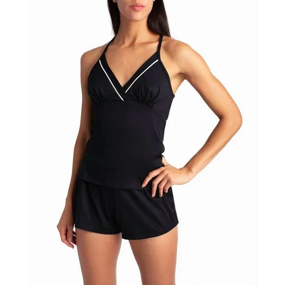 NEW NICOLE MILLER peached jersey three-piece sleepwear set in black
