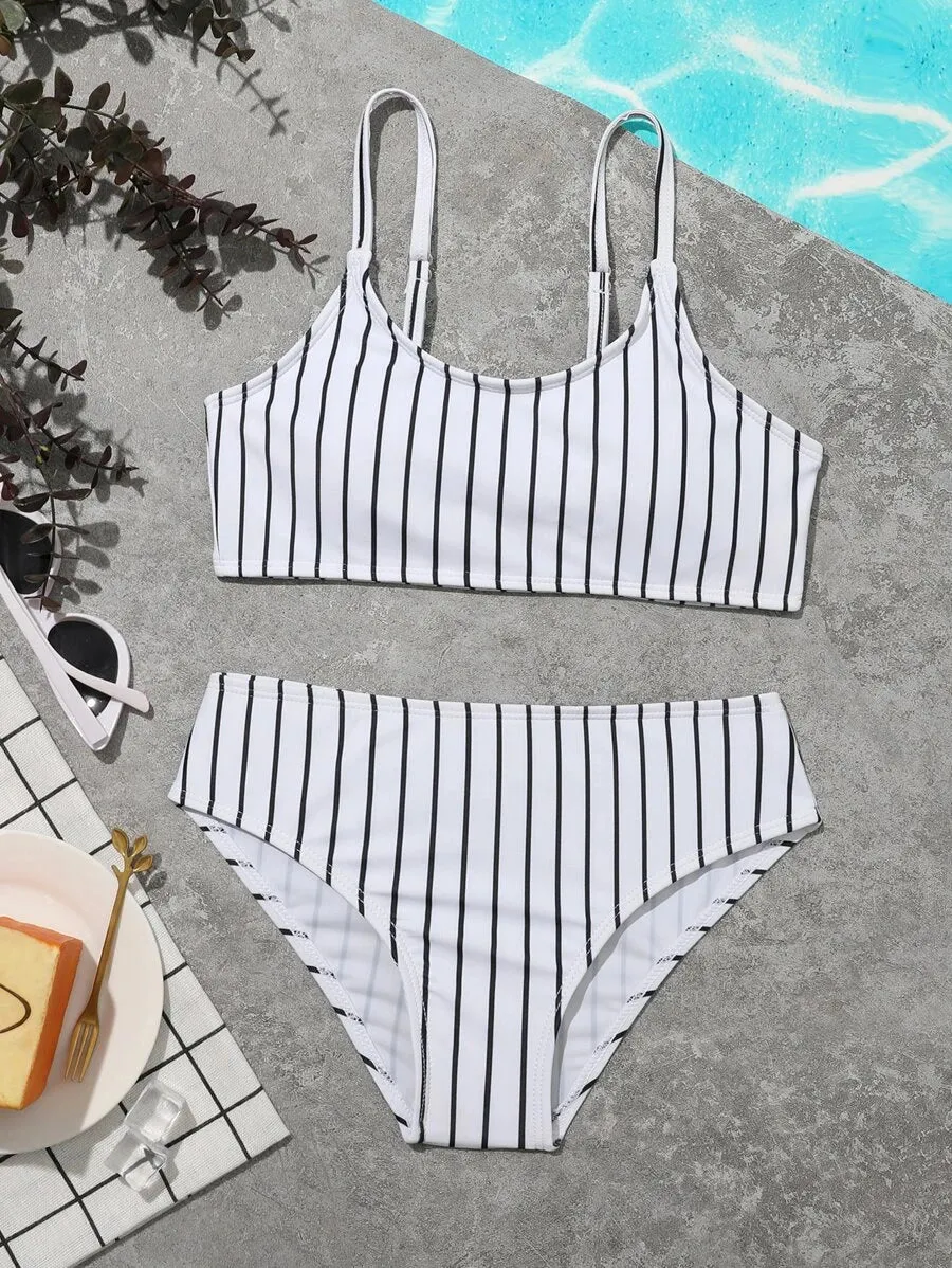 New Shein Girls Striped Bikini Swimsuit, sz 13-14 Years!