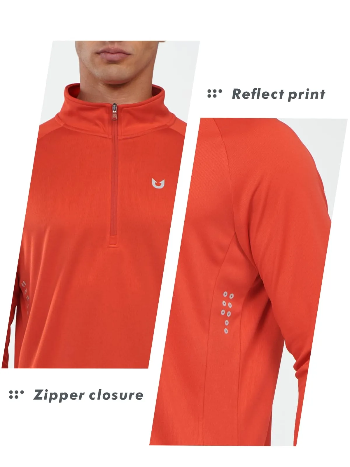 NORTHYARD Men's Running Shirt Long Sleeve Quarter Zip Pullover Moisture Wicking Quick Dry Athletic Workout Shirts RED