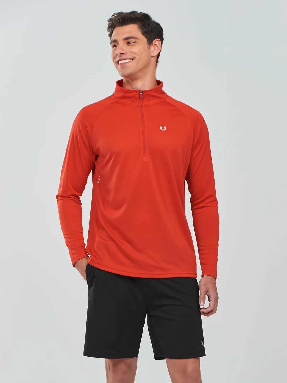 NORTHYARD Men's Running Shirt Long Sleeve Quarter Zip Pullover Moisture Wicking Quick Dry Athletic Workout Shirts RED