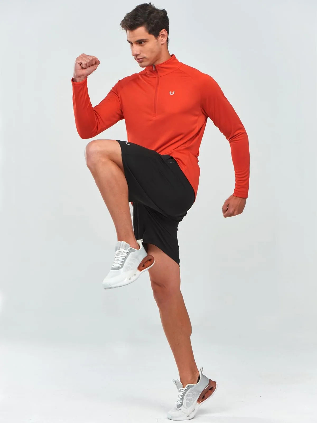 NORTHYARD Men's Running Shirt Long Sleeve Quarter Zip Pullover Moisture Wicking Quick Dry Athletic Workout Shirts RED