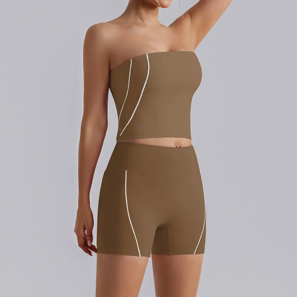 Nude Feel Stripe High Waist Yoga Two Piece Set