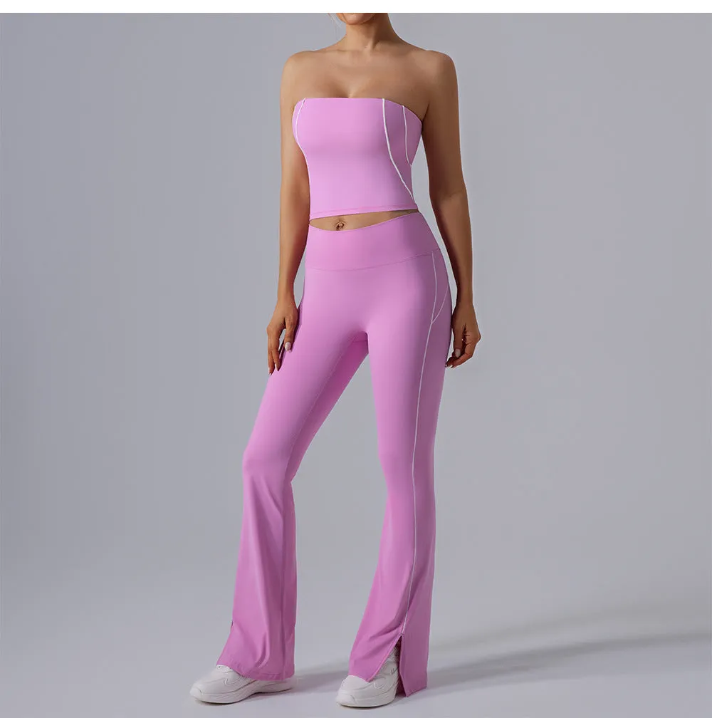 Nude Feel Stripe High Waist Yoga Two Piece Set