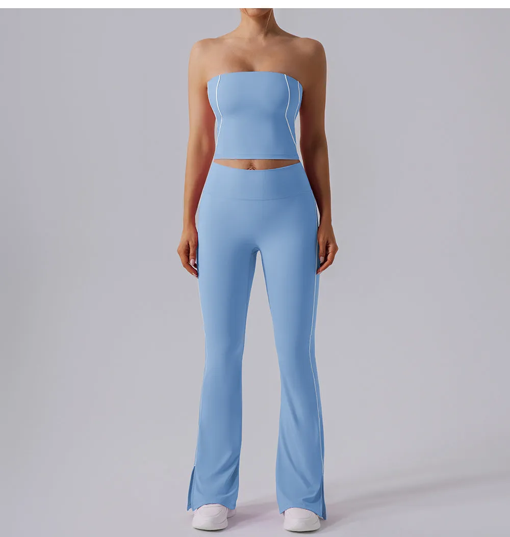 Nude Feel Stripe High Waist Yoga Two Piece Set