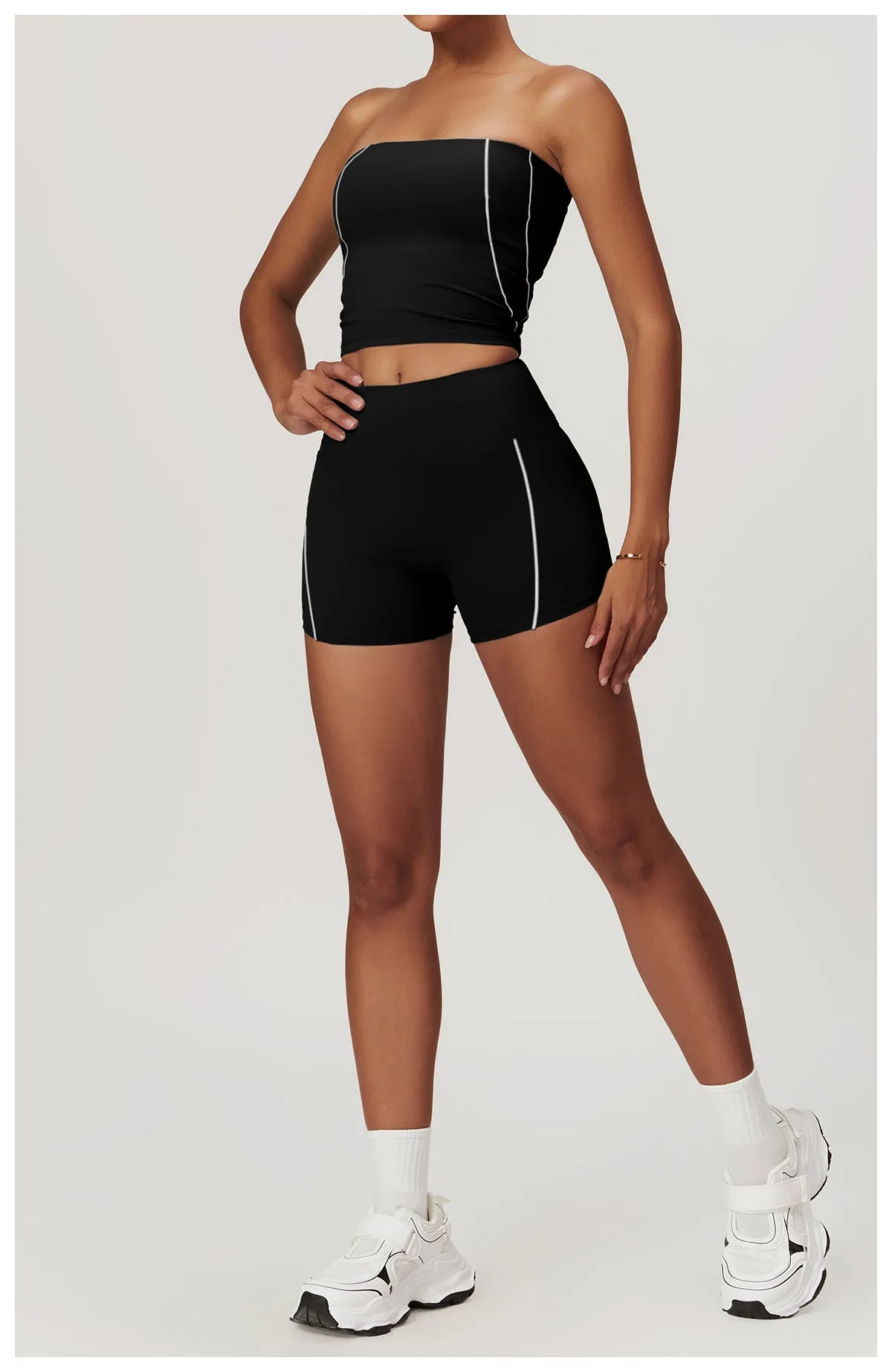 Nude Feel Stripe High Waist Yoga Two Piece Set