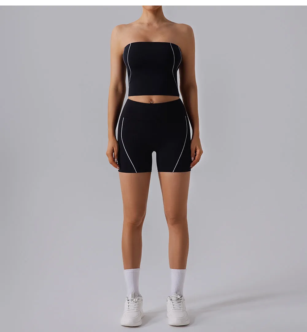 Nude Feel Stripe High Waist Yoga Two Piece Set