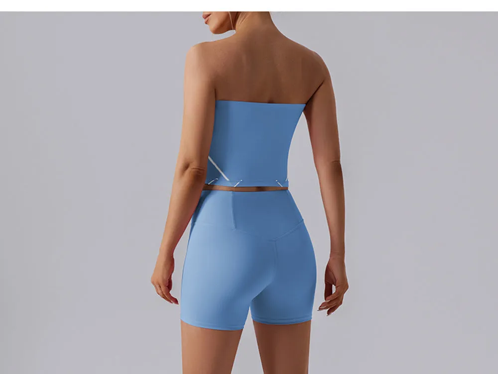 Nude Feel Stripe High Waist Yoga Two Piece Set