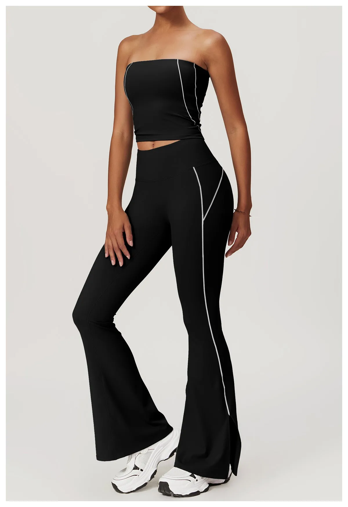 Nude Feel Stripe High Waist Yoga Two Piece Set