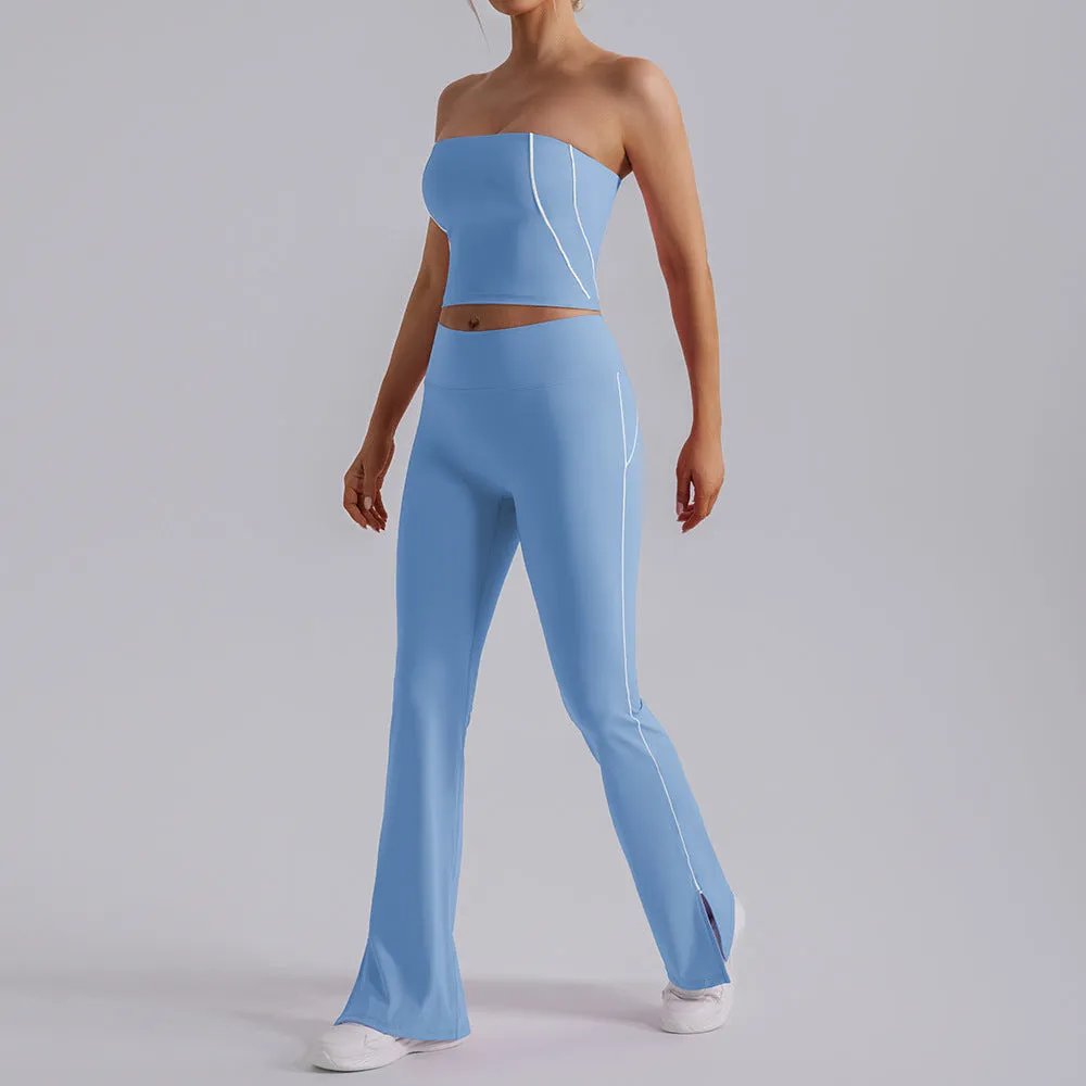 Nude Feel Stripe High Waist Yoga Two Piece Set