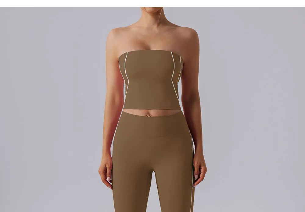 Nude Feel Stripe High Waist Yoga Two Piece Set