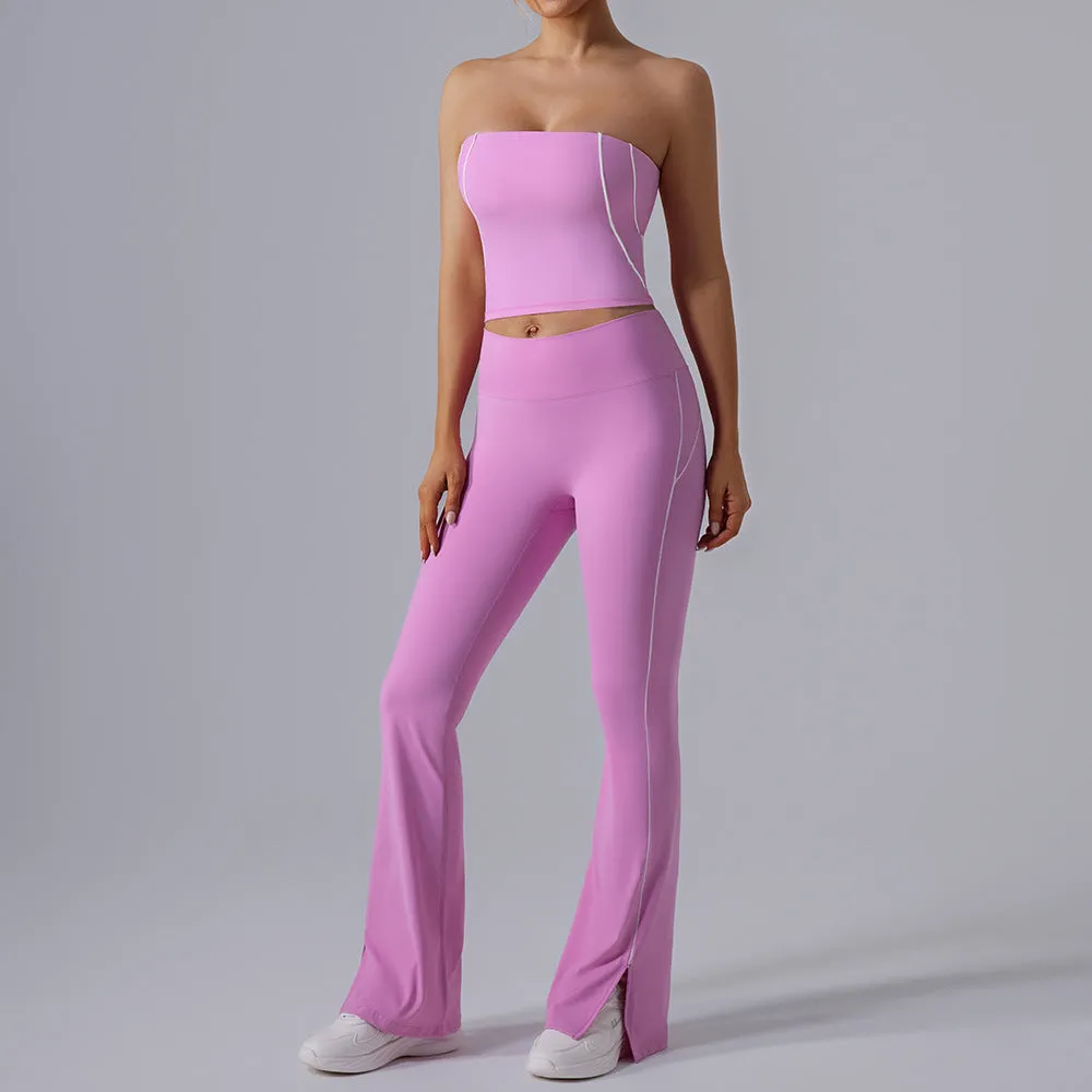 Nude Feel Stripe High Waist Yoga Two Piece Set