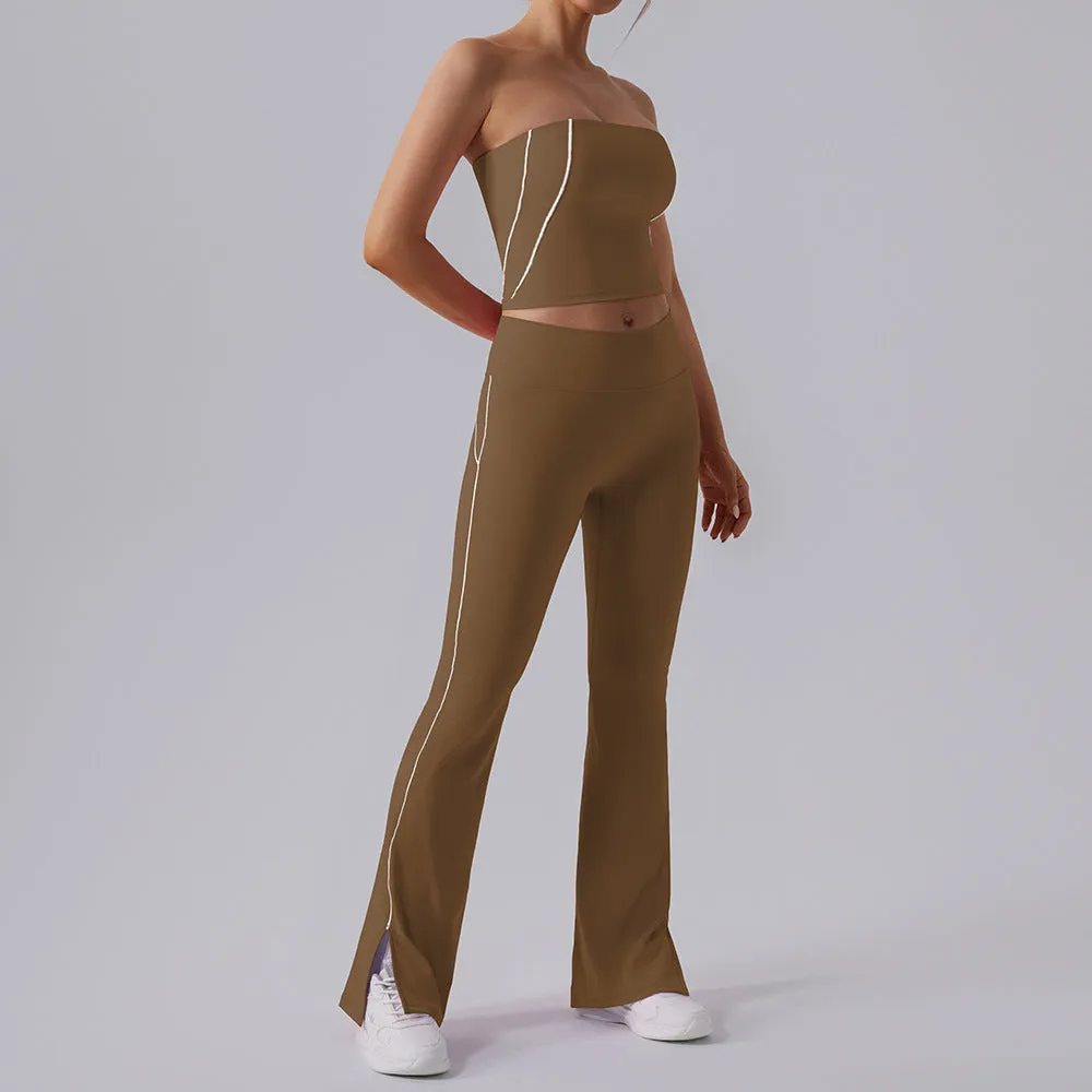 Nude Feel Stripe High Waist Yoga Two Piece Set