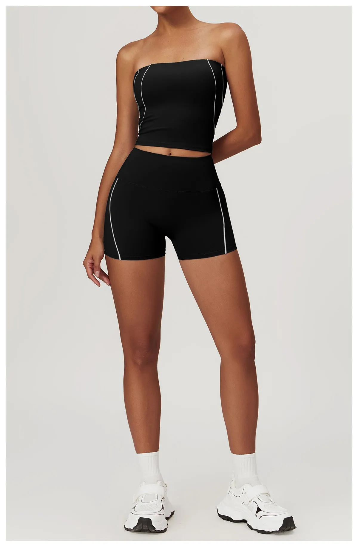 Nude Feel Stripe High Waist Yoga Two Piece Set