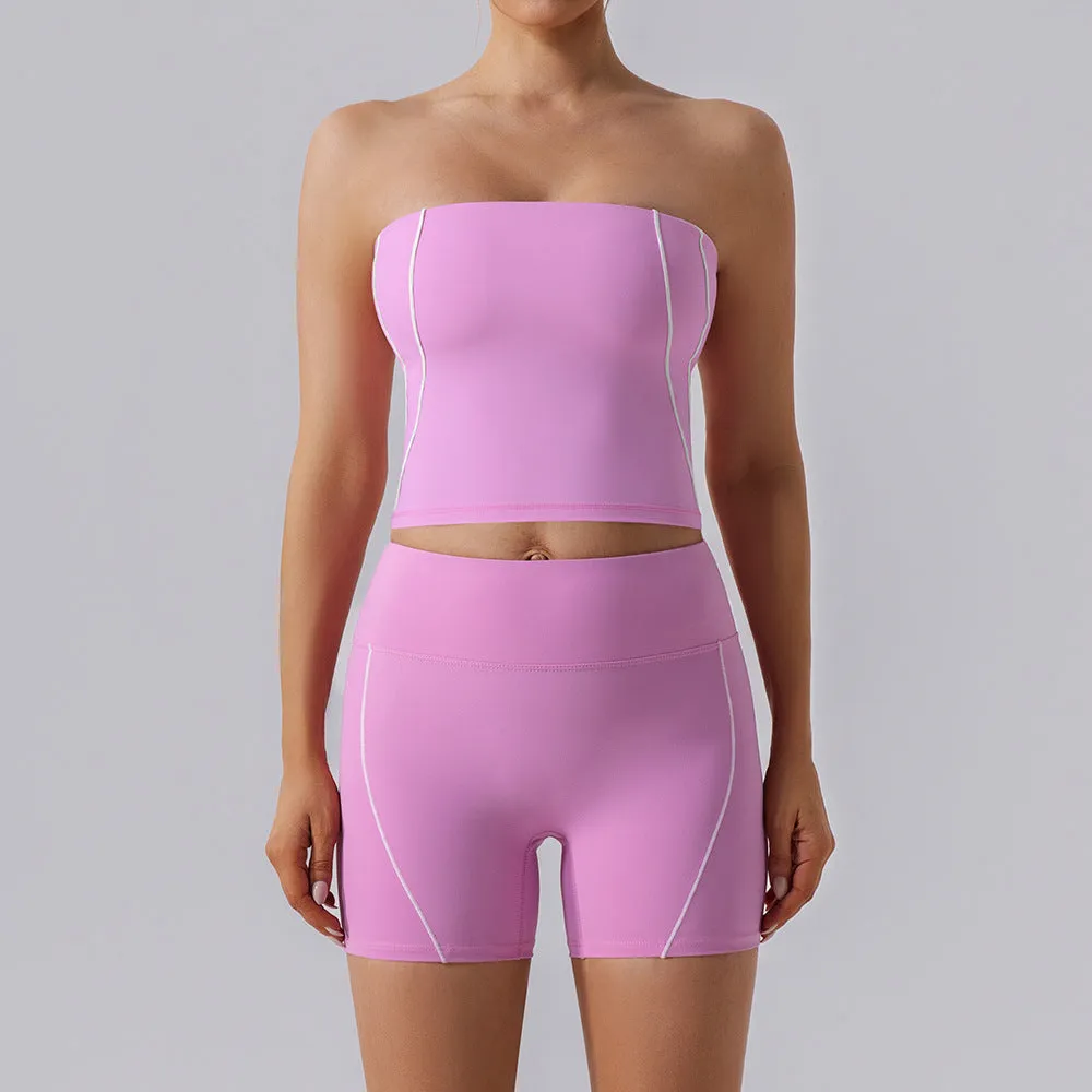 Nude Feel Stripe High Waist Yoga Two Piece Set