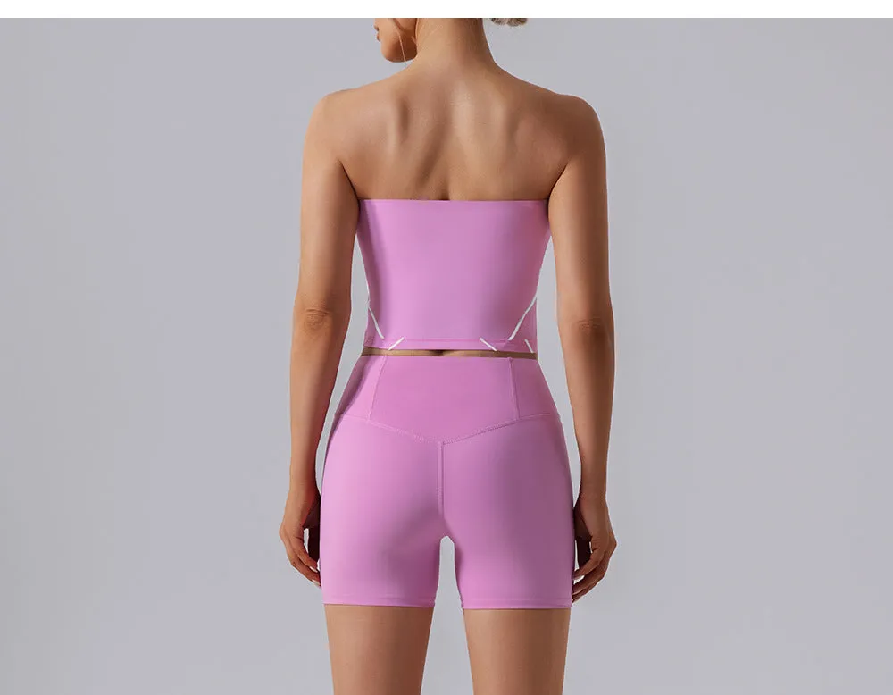 Nude Feel Stripe High Waist Yoga Two Piece Set