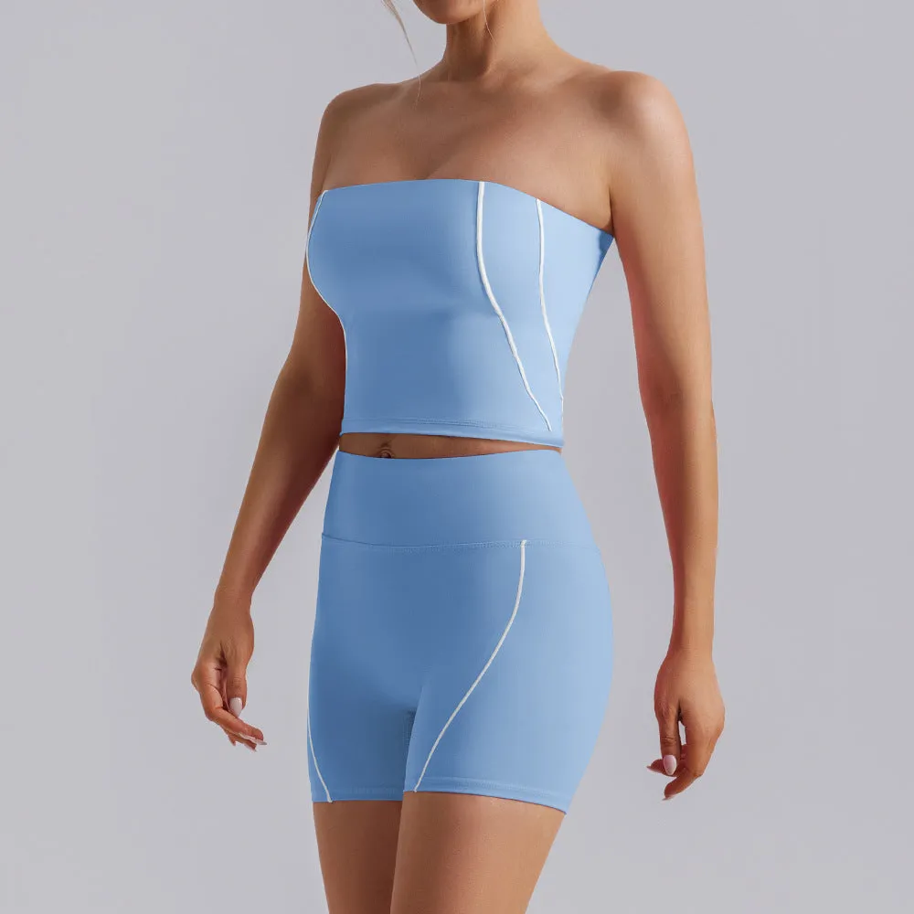 Nude Feel Stripe High Waist Yoga Two Piece Set