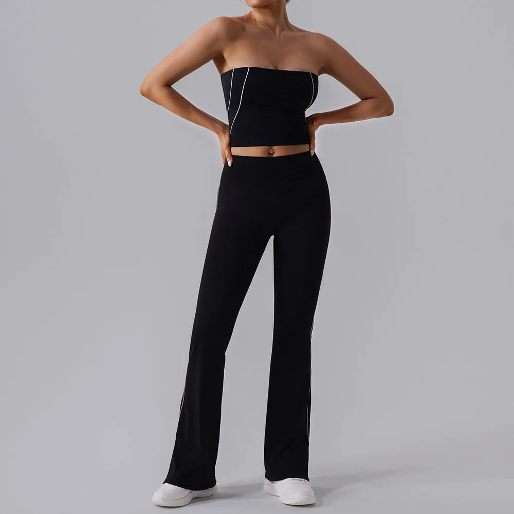 Nude Feel Stripe High Waist Yoga Two Piece Set