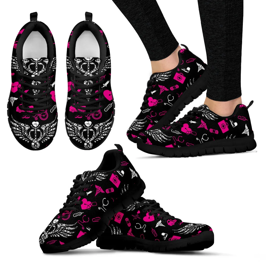 Nurse Caduceus Women's Sneakers Black Soles