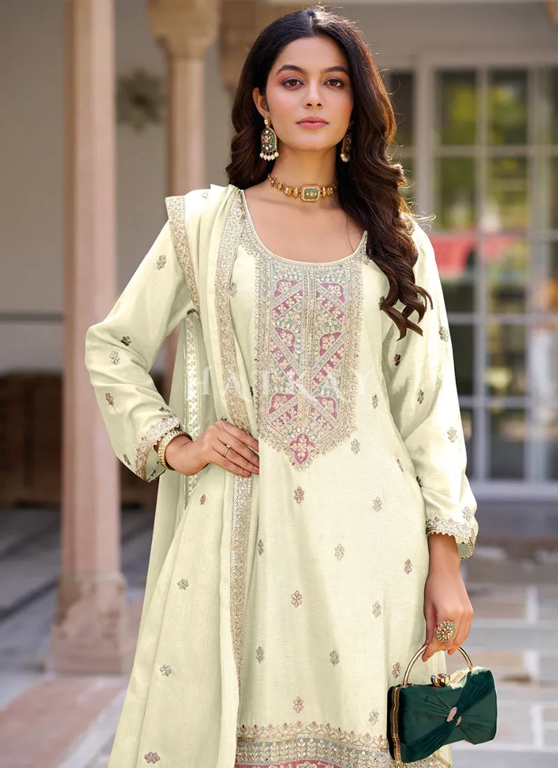 Off White Palazzo Style Salwar Suit