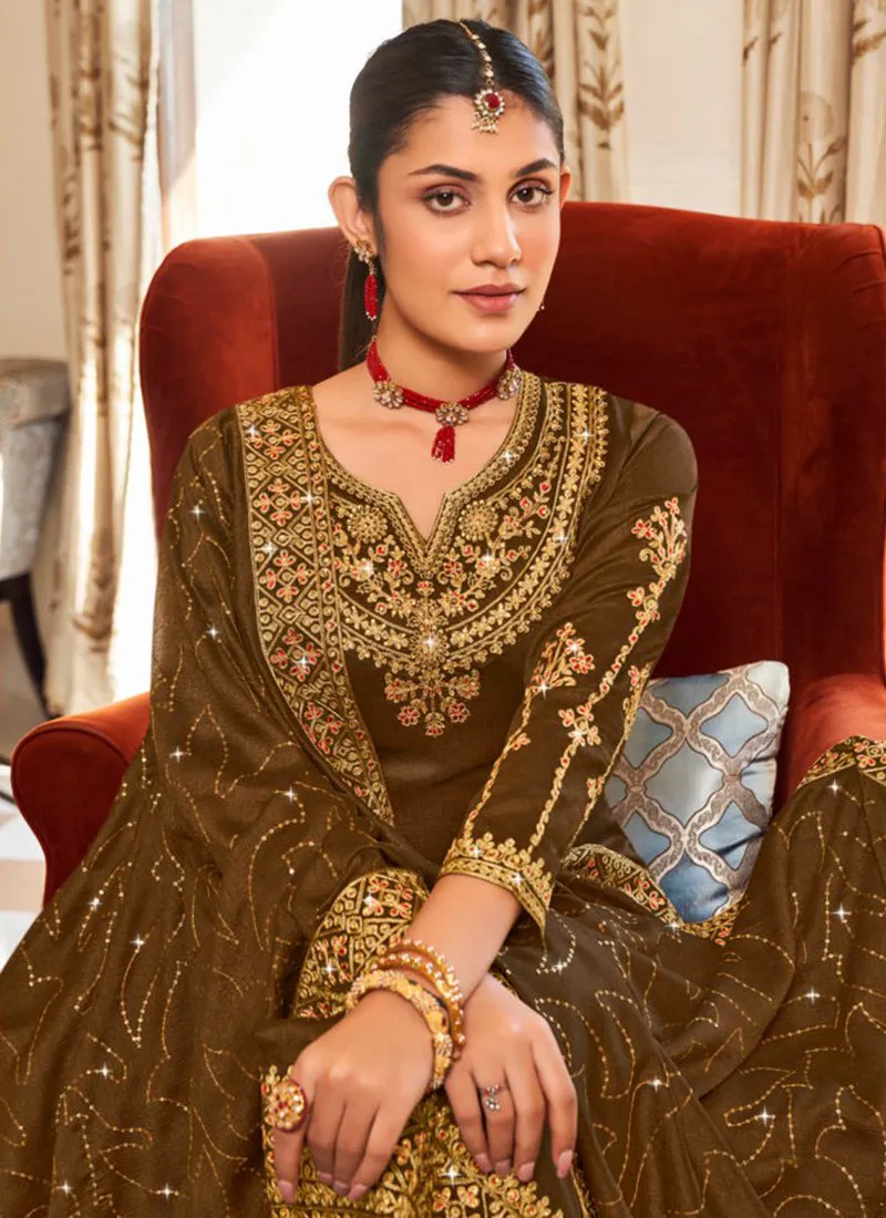 Olive Green Embroidery Designer Salwar Suit