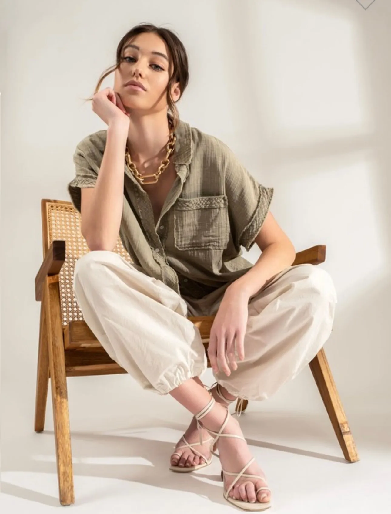 Olive Mineral Wash Blouse