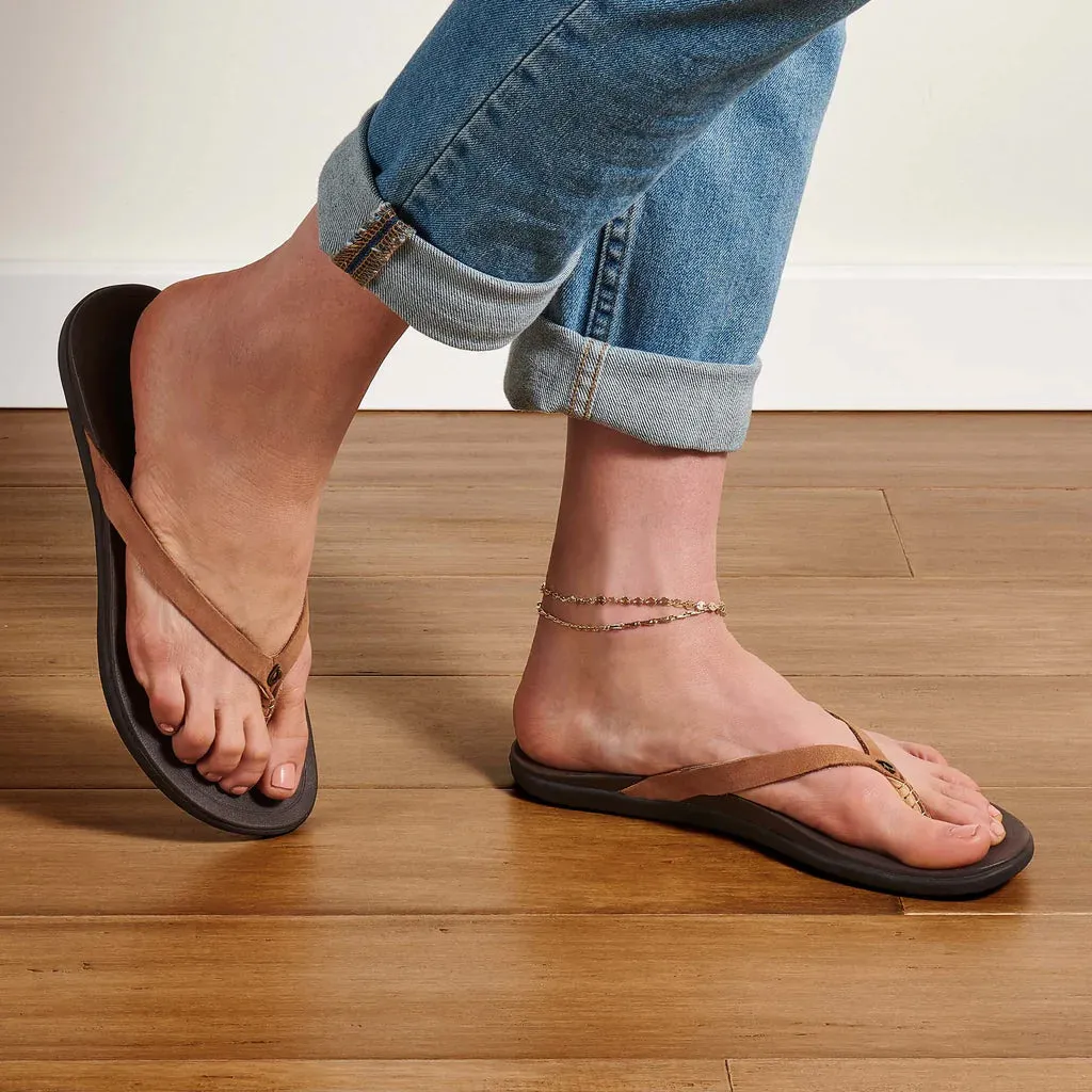Olukai Womens Ho'opio Leather Sahara/Dk Java Sandal