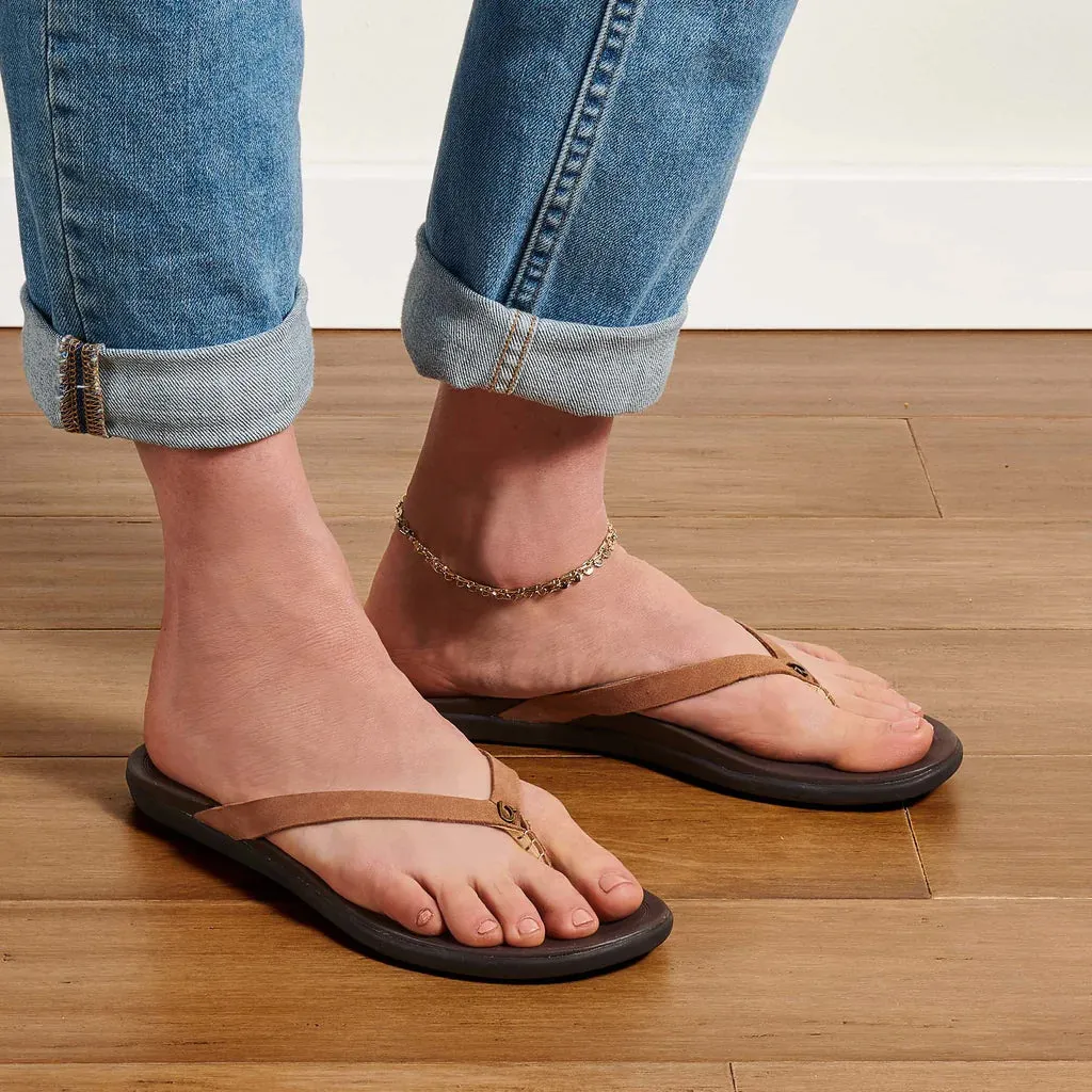 Olukai Womens Ho'opio Leather Sahara/Dk Java Sandal