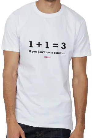 One Plus One is Three - Quirky Graphic T-Shirt White Color