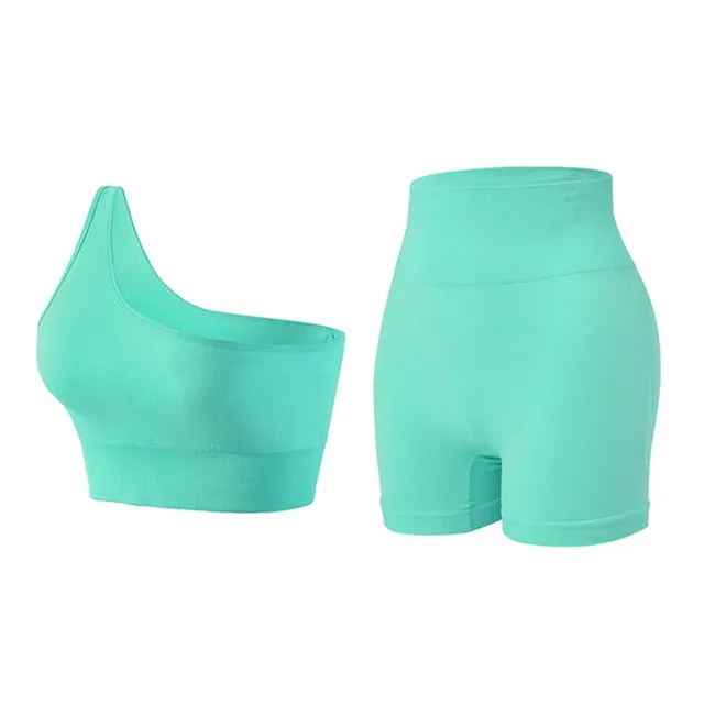 One Shoulder Sports Top and Spandex Set