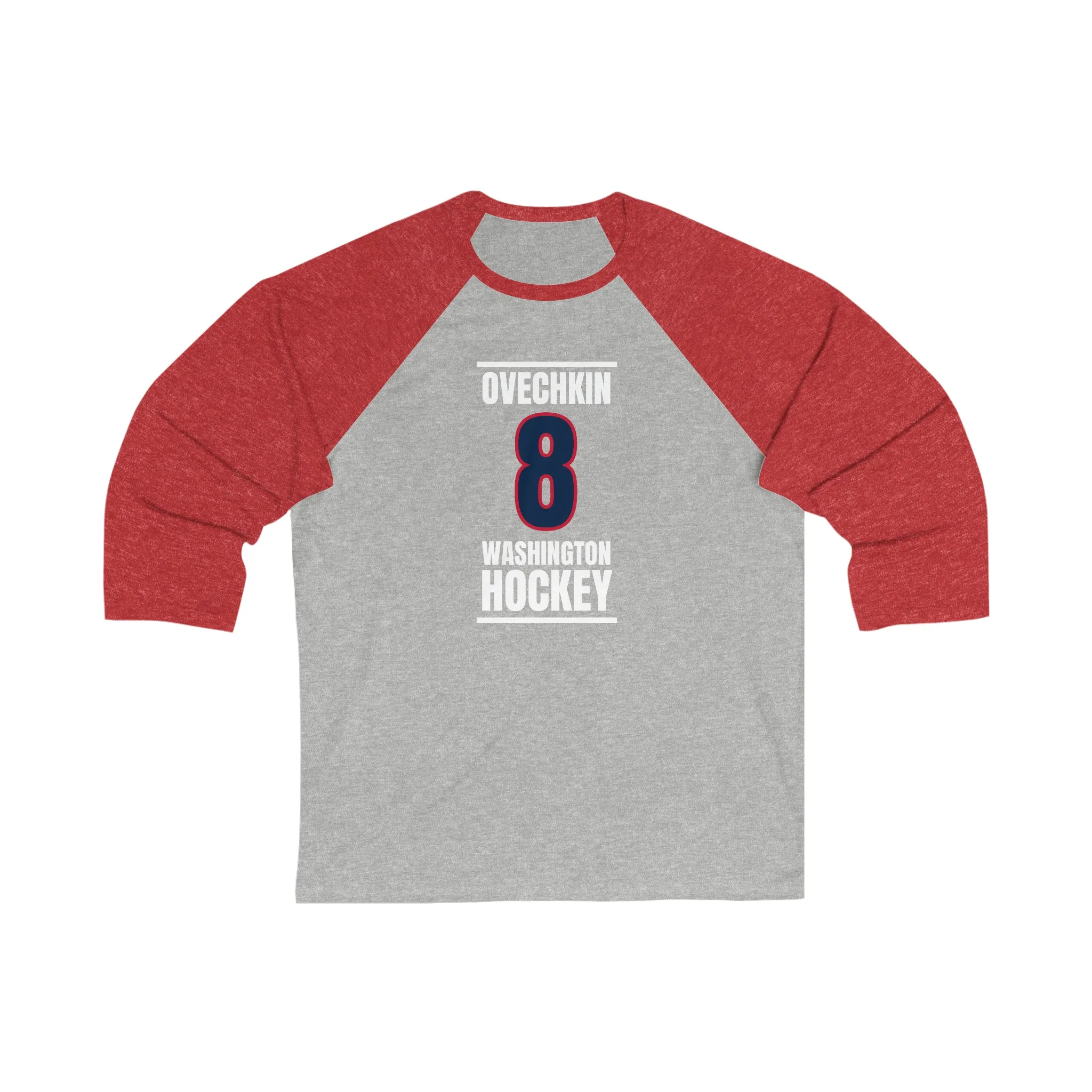 Ovechkin 8 Washington Hockey Navy Vertical Design Unisex Tri-Blend 3/4 Sleeve Raglan Baseball Shirt
