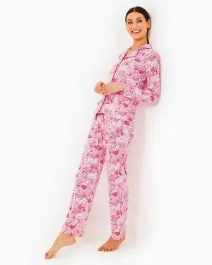 Pajama Knit Button-Up Top - Raspberry Rouge Animal Magnetism