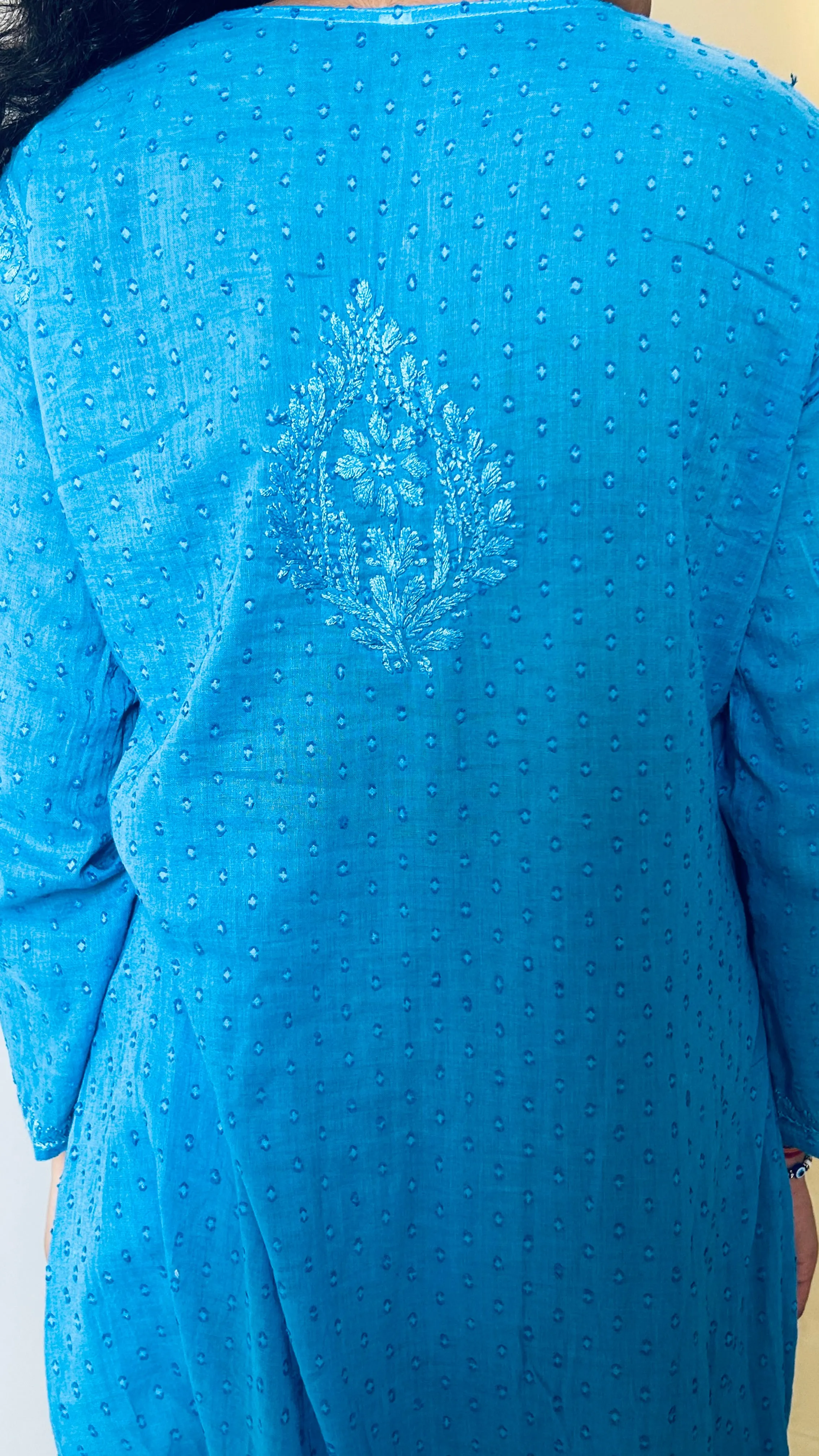 Pastel blue Chikankari cotton Kurti With Pant