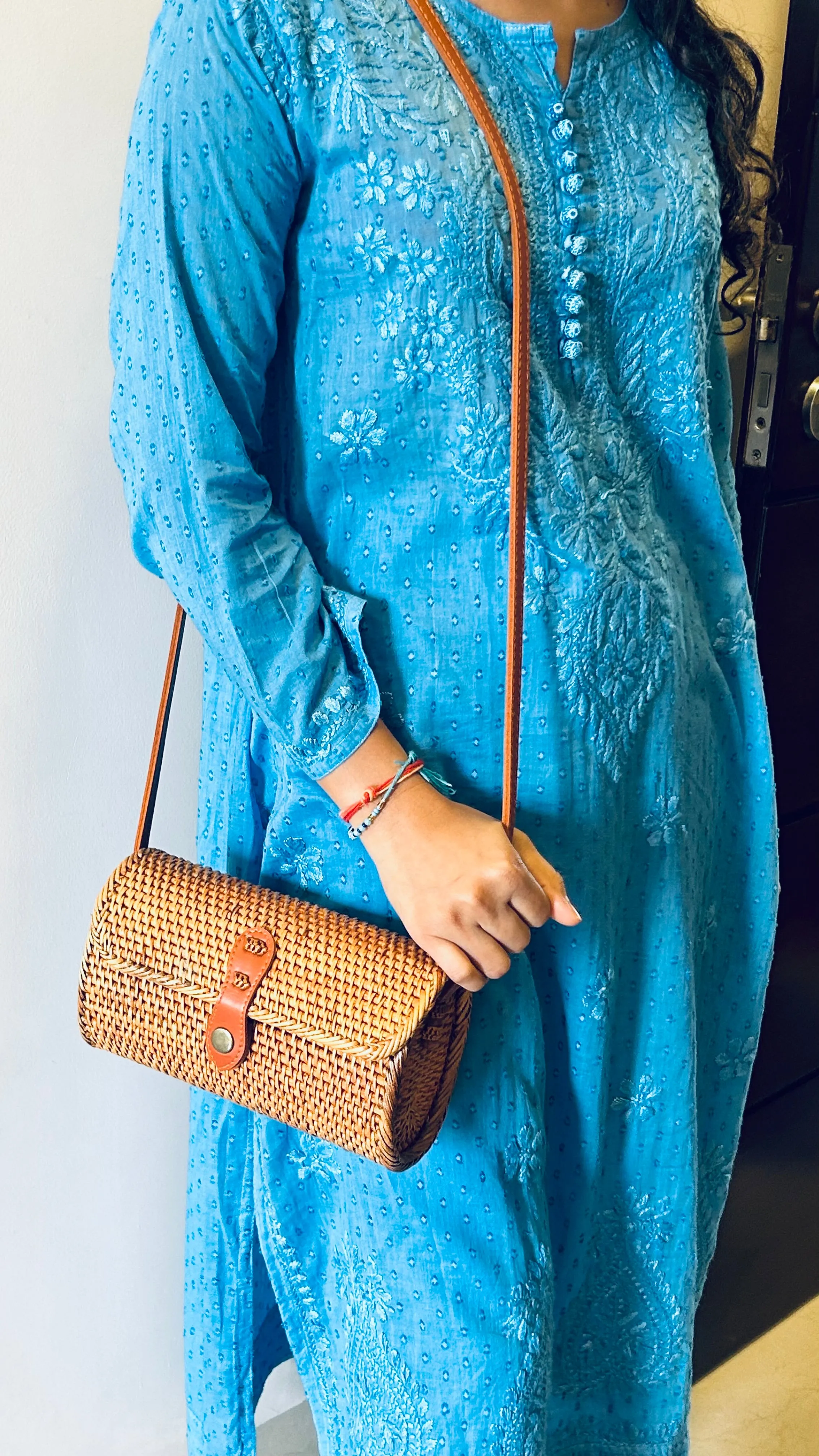 Pastel blue Chikankari cotton Kurti With Pant