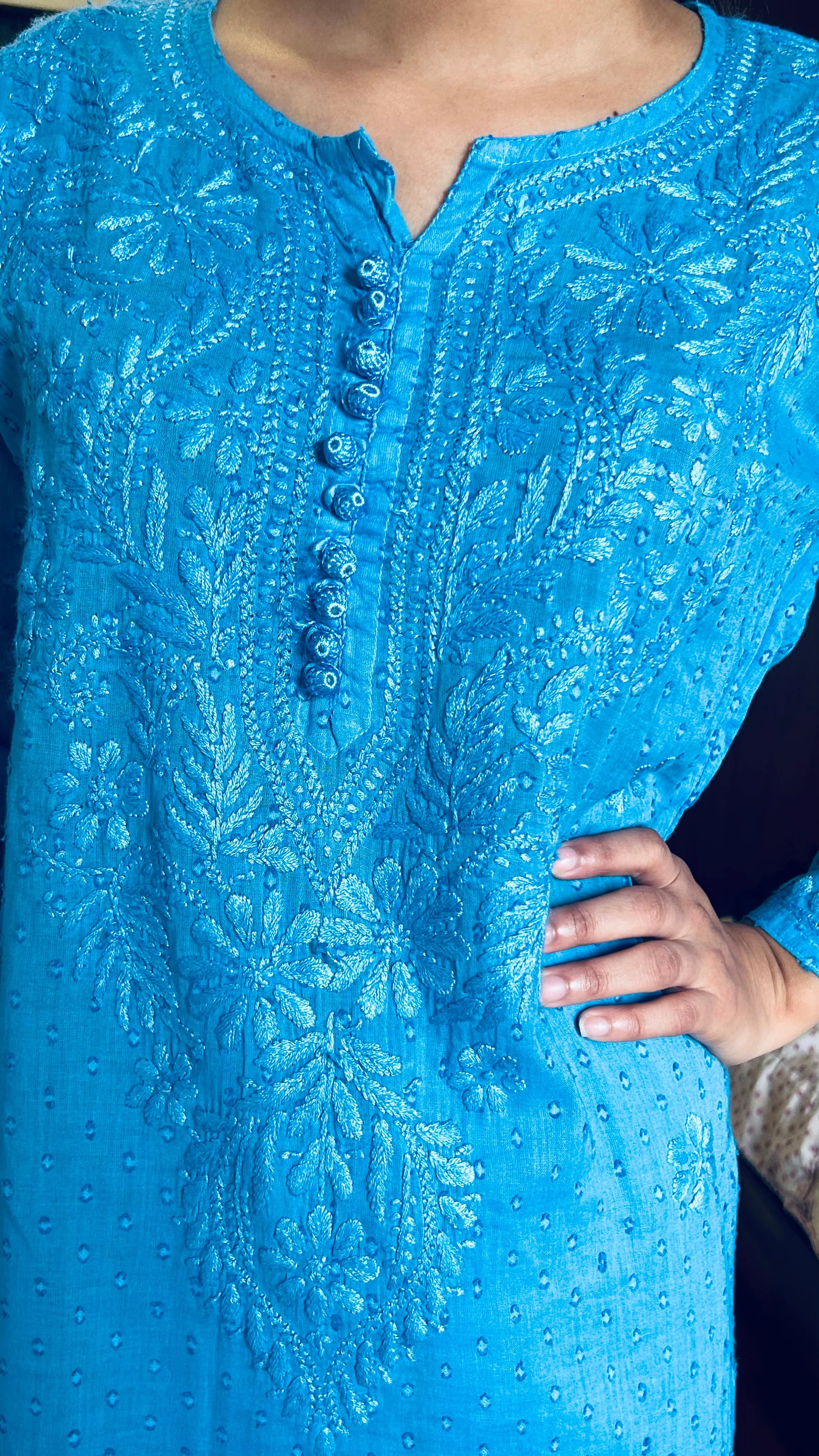 Pastel blue Chikankari cotton Kurti With Pant
