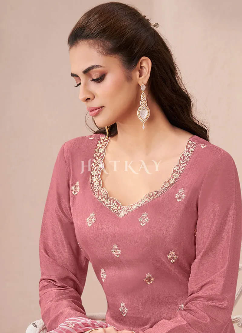 Peach Embroidered Casual Salwar Kameez