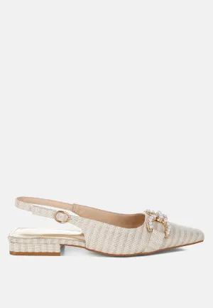 Pearl-Detailed Horsebit Woven Flats By RUW