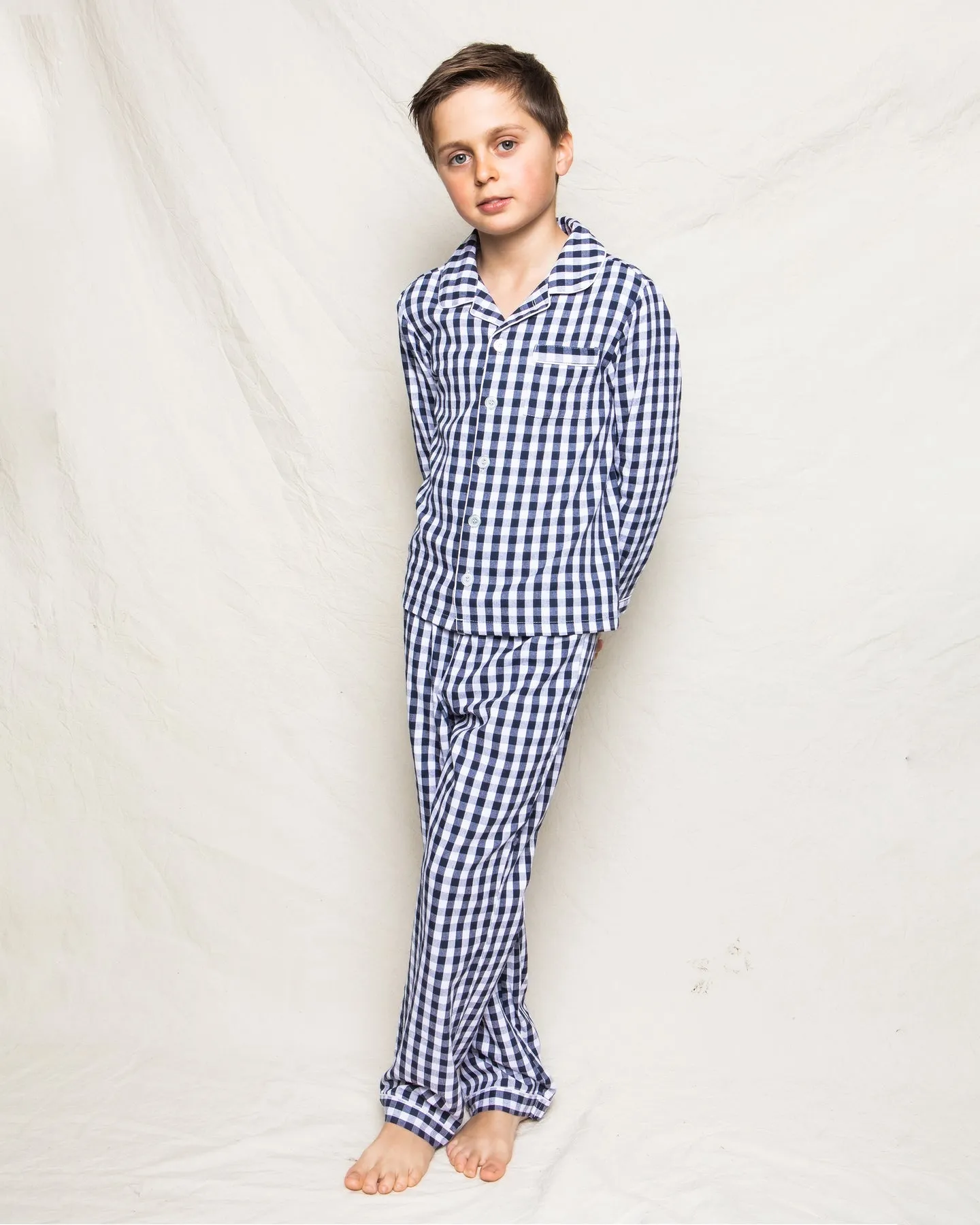 Petite Plume Navy Gingham Twill Pajama Set