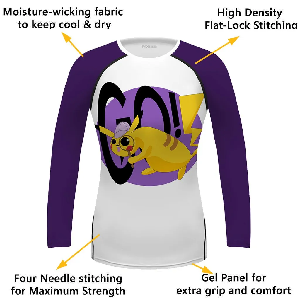 Pikachu Purple Long Sleeves Funny Women's BJJ Rash Guard