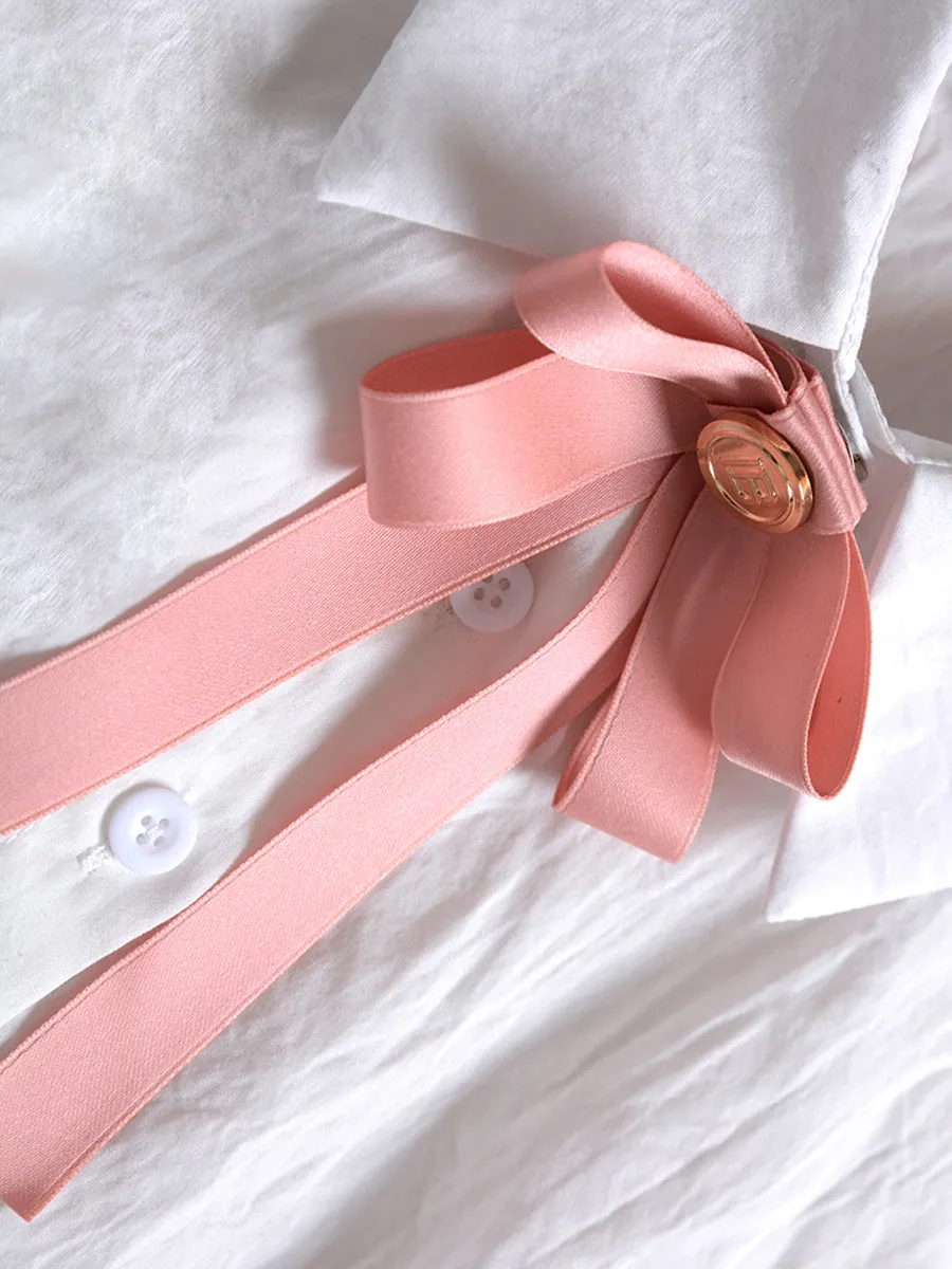 Pink Bow Tie White Shirt Top