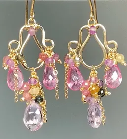 Pink, Lavender, Tourmaline Chandelier Earrings in Gold Fill